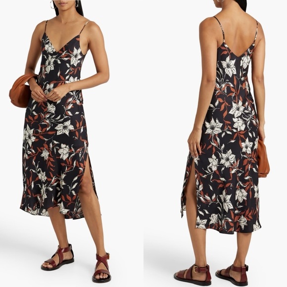 Rag & Bone Mallory Floral Silk Blend Twill Midi Slip Dress - Picture 1 of 6